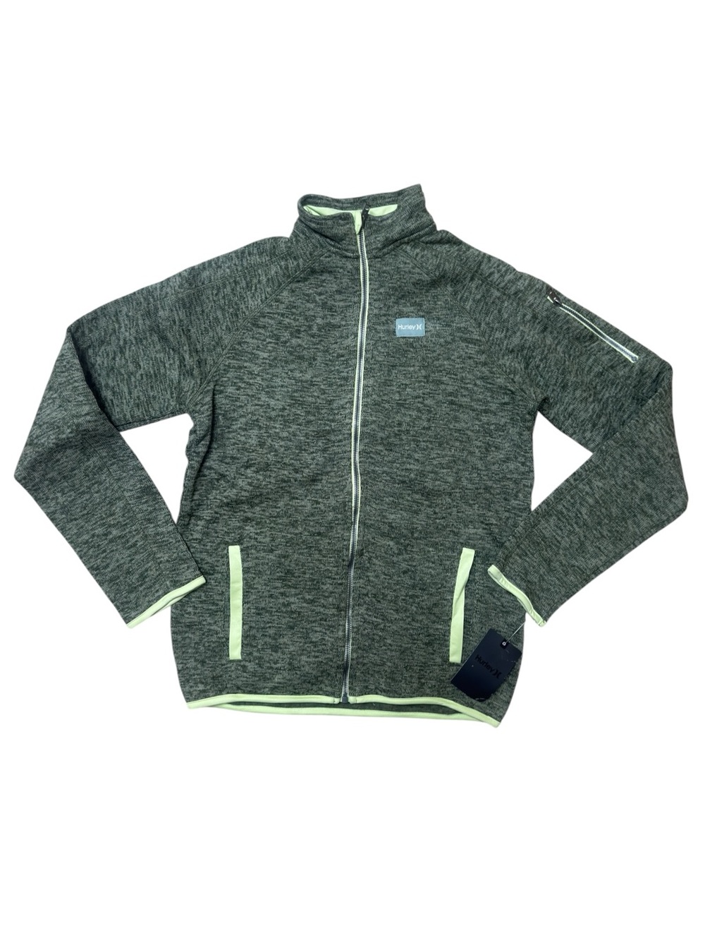 Hurley Boy’s Heathered Sweater Knit Full Zip Jade Green Jacket NWT